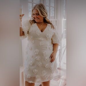 Impressions White Rose Appliqué Dress